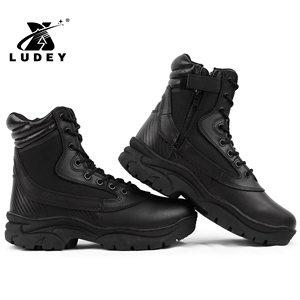 LUDEY Stivali Casual da <span class=keywords><strong>Uomo</strong></span> in Pelle Bovina, Stivali Tattici per Allenamento all'Aperto, Cuciture Rinforzate Resistenti all'Usura - Product Image 1
