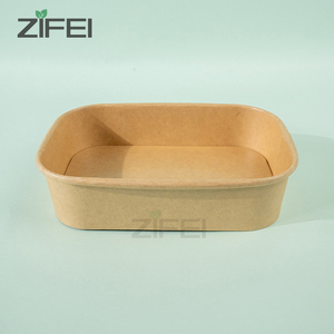 Zifei Disposable kraft paper square rectangular box takeaway lunch fast food box eco friendly salad packing bowl with lid