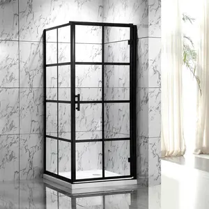 Bathroom Black Aluminum Tempered Glass Shower Enclosures Hinge Shower Door