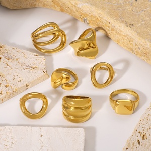 Cincin Baja Anti Karat Lapis Emas 18K Gaya Eropa Amerika, Model Terbuka, Desain Garis Tidak Beraturan, Personal, Melilit, Ukuran Besar, Unisex - Product Image 4