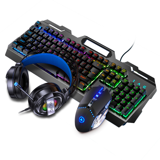 Factory Source Professional Wired RGB LED Gaming Mechanical Keyboard Mouse Headset 3 in 1 Combo Set for PC Gamers