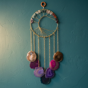 Carillon éolien artisanal en tranche d'agate, décoration suspendue ronde en cristal, ornement thérapeutique Arbre de Vie pour la maison et le jardin - Product Image 5