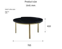 FA0017 — meuble de salon rond doré, table basse de luxe avec support tv, ensemble