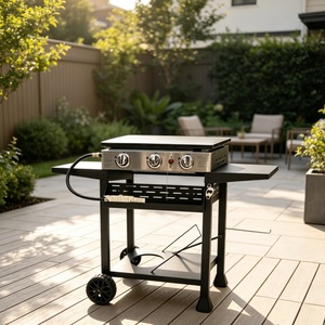 Grill portable à gaz propane coré<span class=keywords><strong>en</strong></span> moderne <span class=keywords><strong>en</strong></span> acier inoxydable de qualité supérieure avec plaque de cuisson plate, sécurité anti-flamme et 3 brûleurs - Product Image 1