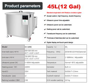Nettoyeur à ultrasons électrique industriel haute capacité CJ-120G 45L avec réservoir filtrant <span class=keywords><strong>pour</strong></span> le nettoyage de cartes de circuits imprimés, de disques vinyles et de pièces automobiles - Product Image 6