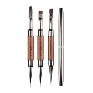 Factory Wholesale High-quality Nail Art <b>Brush</b> Set with Metal Wooden Handle Double-headed Nail <b>Brush</b> One for Two Use Free Sample - Product Image 1