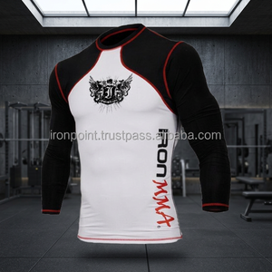 Ironpoint Compression Rash Guard Long Sleeve White Black Red MMA Martial Arts Spandex Heat-Transfer Printed Four-Way Stretch - Product Image 3