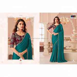 งานปักเงินหนักหินสีเงินเต็มรูปแบบส่าหรี่งาม - Product Image 1