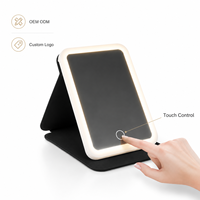 Espejo de Maquillaje Plegable con Luz LED, Espejo Cosmético Portátil de Viaje, Marco de Plástico, Espejo de Vanidad HD, Logotipo Personalizado, OEM, ODM