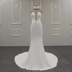 Vestido de novia de sirena con cuentas de lujo de último diseño