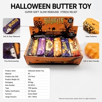 Recrutement de partenaires grossistes : Jouets Squishy Halloween en forme de beurre, à remontée lente, anti-stress, en PU TPR ultra doux, lot de 12 pièces en présentoir