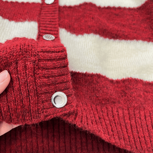 Jersey de Punto para Mujer con Bloques de Color, Cuello Redondo, Botones Frontales, Manga Larga, Suave - Product Image 6