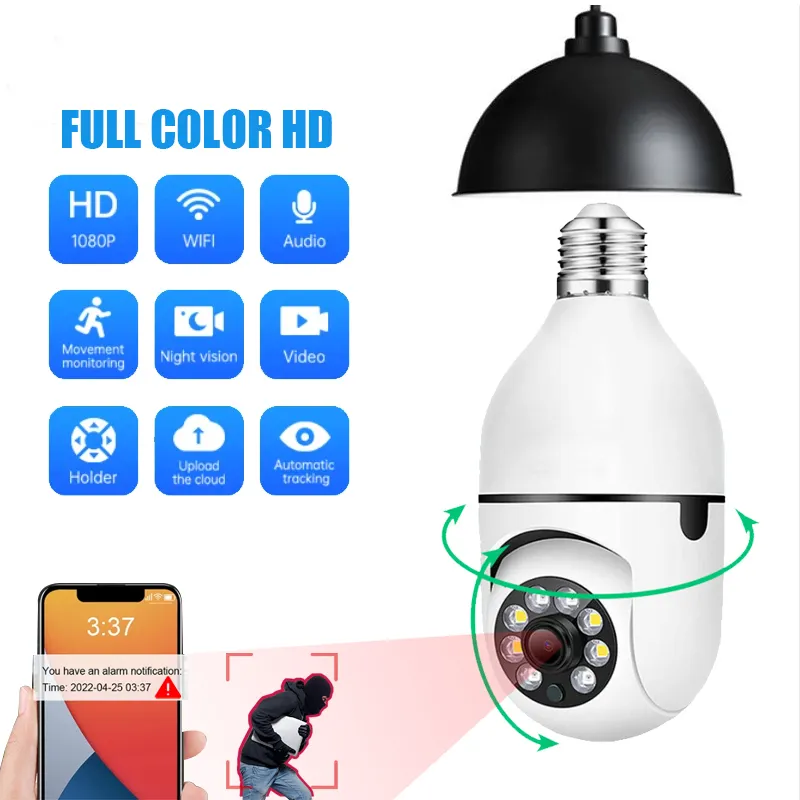 Vigilancia yiiot v380 pro 1080P 2mp bombilla inalámbrica panorámica IP E27 PTZ 360 grados WiFi CCTV cámara de bombilla de seguridad