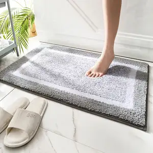 QIANQIAO karpet kamar mandi 50x80cm, keset mandi biru abu-abu penyerap air dapat dicuci lembut mikrofiber antiselip