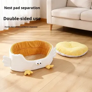 Semi Enclosed Plush <strong>Cat</strong> Bed Chicken Nest Design for Winter <strong>Warmth</strong> and Year Round Use - Product Image 3