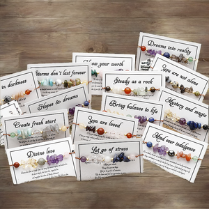 Kartu Personalisasi Gelang Batu Alam Desain Manik Keberuntungan Pelangi Hadiah Ulang Tahun Aksesoris Pergelangan Tangan Kristal - Product Image 2