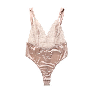 Mono de mujer estilo tirantes con espalda en V profunda, sexy, con encaje francés, patchwork, sin costuras, transpirable, antibacteriano, sin aros, de punto. - Product Image 6