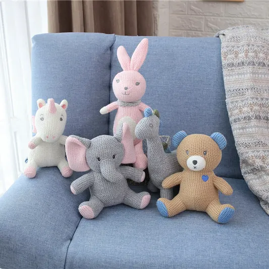 Factory Cute Customized Stuffed Animal Rabbit Elephant Unicorn Doll Handmade 100% Cotton Crochet Plush Toy For Baby Kids Newborn