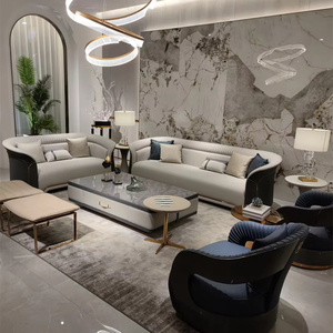 चमड़े के अनुभागीय सोफे आधुनिक लक्जरी आरामदायक विला लिविंग रूम फर्नीचर लकड़ी फ्रेम स्टेनलेस स्टील पैर वास्तविक चमड़े - Product Image 1