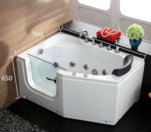 Baignoire autoportante rectangulaire moderne en acrylique <span class=keywords><strong>pour</strong></span> intérieur, avec fonction <span class=keywords><strong>spa</strong></span>, hydromassage et 18 jets, porte en verre et robinet de douche - Product Image 1