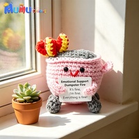 Poupée en crochet amusante et artisanale, motif 'Feu dans le poubelle', pour le soutien émotionnel, jouet Meme à énergie positive, avec support de bureau, cadeau pour le bureau