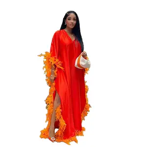 新设计布非洲Homme人造丝女装特殊羽毛非洲连衣裙