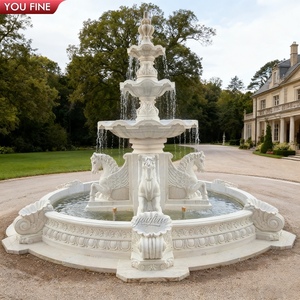 น้ำพุหินอ่อนสีขาวพร้อมม้าแกะสลักด้วยมือสำหรับตกแต่งสวนแบบปรับแต่งได้ - Product Image 3