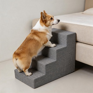 Escalier pour animaux de compagnie de luxe moderne avec base antidérapante, marches multi-niveaux assemblées, amovibles, lavables, écologiques, meubles solides pour animaux - Product Image 2