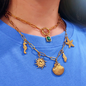 Diseñador Diy accesorios de joyería 18K oro Acero inoxidable viaje Cámara <span class=keywords><strong>bailarina</strong></span> vestido caramelo Pretzel encantos Bar collar mujeres - Product Image 6