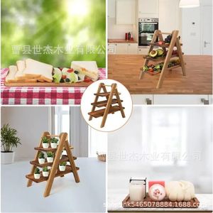 Plateau de service en bois Shijie à 3 niveaux, plateau de présentation en bois massif pour la maison, le restaurant et le stockage des aliments - Product Image 2
