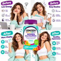 Gummies multivitaminées pour femmes OEM ODM, saveur fruits tropicaux, immunité, énergie, beauté, bien-être, complément alimentaire quotidien, marque privée, vente en gros