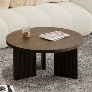 <span class=keywords><strong>Mesa</strong></span> de <span class=keywords><strong>Centro</strong></span> Redonda de <span class=keywords><strong>Estilo</strong></span> Nórdico Minimalista Moderno, <span class=keywords><strong>Mesa</strong></span> de <span class=keywords><strong>Centro</strong></span> de Madera con Base Acanalada para Sala de Estar - Product Image 1