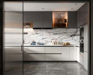 Armoires murales de cuisine en bois, finition laquée haute brillance, design moderne, construction en bois massif, écologique, résistant à l'eau - Product Image 1