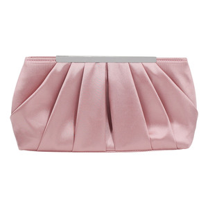 New Fashionable Trapeze Shape Pleated Silk Satin Evening <b>Clutch</b> with Chain Strap and Square Pattern Polyester Lining for Parties - Product Image 3