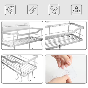 Mensole Angolari da Doccia in Acciaio Inox, Mensole da <span class=keywords><strong>Bagno</strong></span> Galleggianti Adesive Ecologiche <span class=keywords><strong>Salvaspazio</strong></span> a Doppio Livello Senza Foratura - Product Image 4