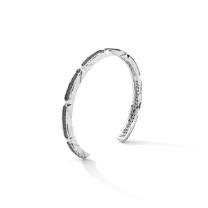 Modern Sterling <b>Silver</b> Linear <b>Cuff</b> <b>Bracelet</b> with Black and White Synthetic Diamond Accents for Elegant Luxury Style - Product Image 5