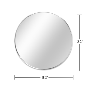 32 Inch <b>Silver</b> Metal <b>Framed</b> Round <b>Mirror</b> For Wall Bathroom Vanity Use - Product Image 6
