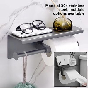 Porte-<span class=keywords><strong>papier</strong></span> <span class=keywords><strong>toilette</strong></span> mural en acier inoxydable 304 à 2 rouleaux avec étagère pour téléphone épaissie, distributeur de <span class=keywords><strong>papier</strong></span> <span class=keywords><strong>toilette</strong></span> noir pour salle de bain - Product Image 5