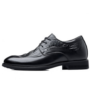 Men's Business Shoes with Built in Heel Lift Genuine Leather British Style Brogues with Embossed Details Formal Commuter Shoes - Product Image 1