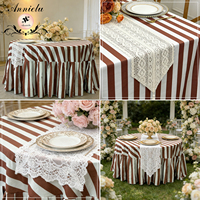 Nappe en polyester ANNIELU à rayures chocolat et menthe, taille personnalisée, design jupe volantée, tissu effet coton pour mariage en extérieur