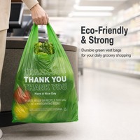 Sacs en plastique vert jetables pour boulangerie, pain, aliments à emporter, vente en gros, sacs de courses personnalisés imprimés avec message de remerciement