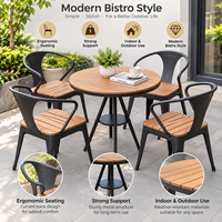Ensemble de loisirs d'extérieur avec table ronde et 4 chaises, structure métallique, aspect bois, ensemble de patio à lattes pour balcon, jardin, café