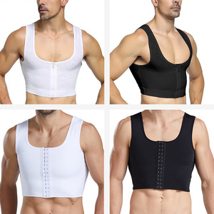 Men's Breast Shaping Compression Vest With Zipper And Hooks White Nylon <b>Back</b> <b>Support</b> For Body Shaping - Product Image 5
