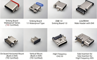 TYPE-C 16P 암 커넥터 USB 3.1 인터페이스 수평 마운트 4 핀 매입형 보드 (0.8/1.1/1.6/2.1/2.4mm) 3A 등급 플라스틱