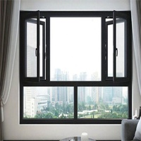 Venta al por mayor de aluminio de doble capa de vidrio templado ventana de aluminio de empuje abierto de mano de rango ventanas abatibles