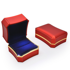 Touching Rubber Paint Metal Jewelry Packaging <b>Ring</b> Pendant Box Display With Metal Golden Rim and LED Light - Product Image 5