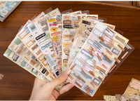 Carnet d'autocollants rétro anglais, 24 feuilles non coupées, imprimées sur mesure pour l'école, les étudiants, les collages, l'écriture manuscrite, les fournitures de carnet, les autocollants