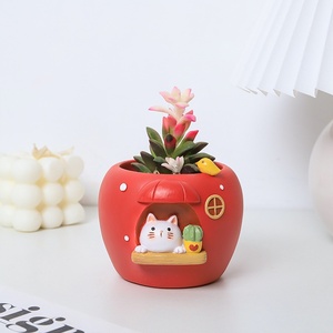 <span class=keywords><strong>Petit</strong></span> <span class=keywords><strong>pot</strong></span> de fleurs de bureau artisanal créatif, motif maison <span class=keywords><strong>pomme</strong></span> de dessin animé, peint à la craie, pour l'horticulture et le commerce extérieur - Product Image 3