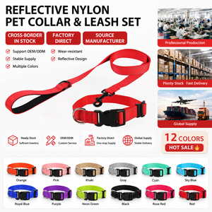 Reflective Nylon Dog <b>Collar</b> <b>Leash</b> Set Adjustable Buckle <b>Pet</b> Lead Set for Walking Training - Product Image 3