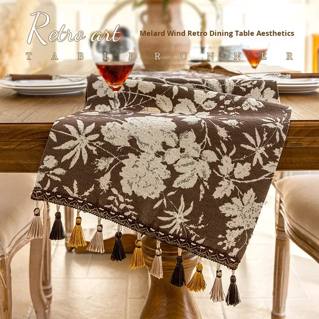 French Vintage Chenille Table Runner High-End Home Decorative Floral Pattern Long Strip Cloth for Sideboard & TV Cabinet Cover